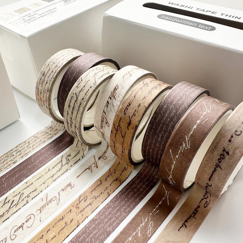 YUBX Vintage Washi Tape Set 8 Rolls Thin Retro Decorative Antique Patterns Masking Tapes for Arts, DIY Crafts, Journals, Planners, Scrapbook, Wrapping (Handwritten Text) - Image 4
